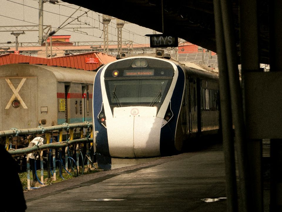 Modern train arriving at a station platform