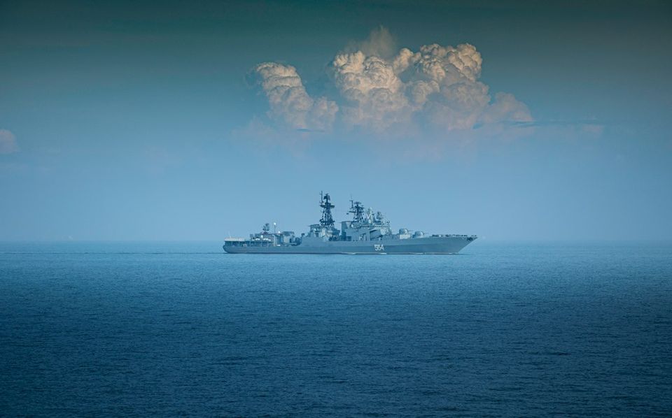 A large ship in the middle of the ocean