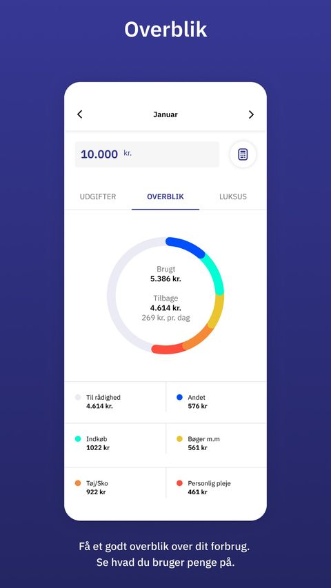 Lommebudget app skærmbillede 1