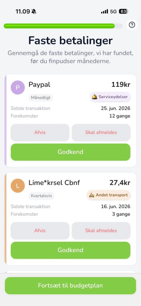 Skærm: Faste betalinger med eksempler som Paypal, klar til godkendelse