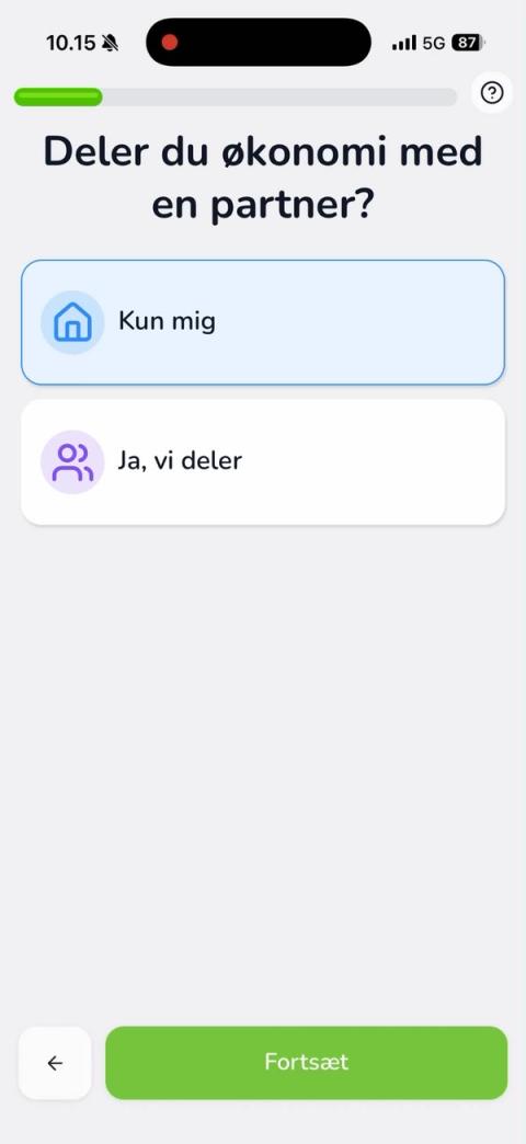 Valgskærm: Deler du økonomi med en partner, med Kun mig og Ja, vi deler