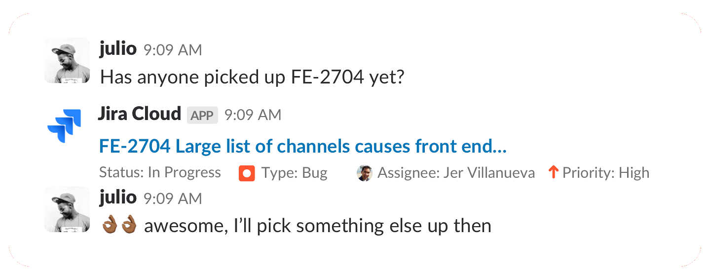 The JIRA Cloud app for Slack