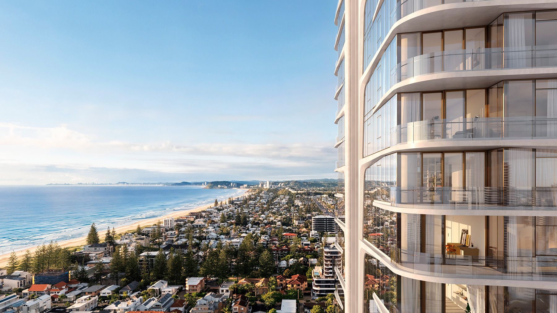 Architectural facade geometry and deep sheltered balconies at 39 Peerless Avenue