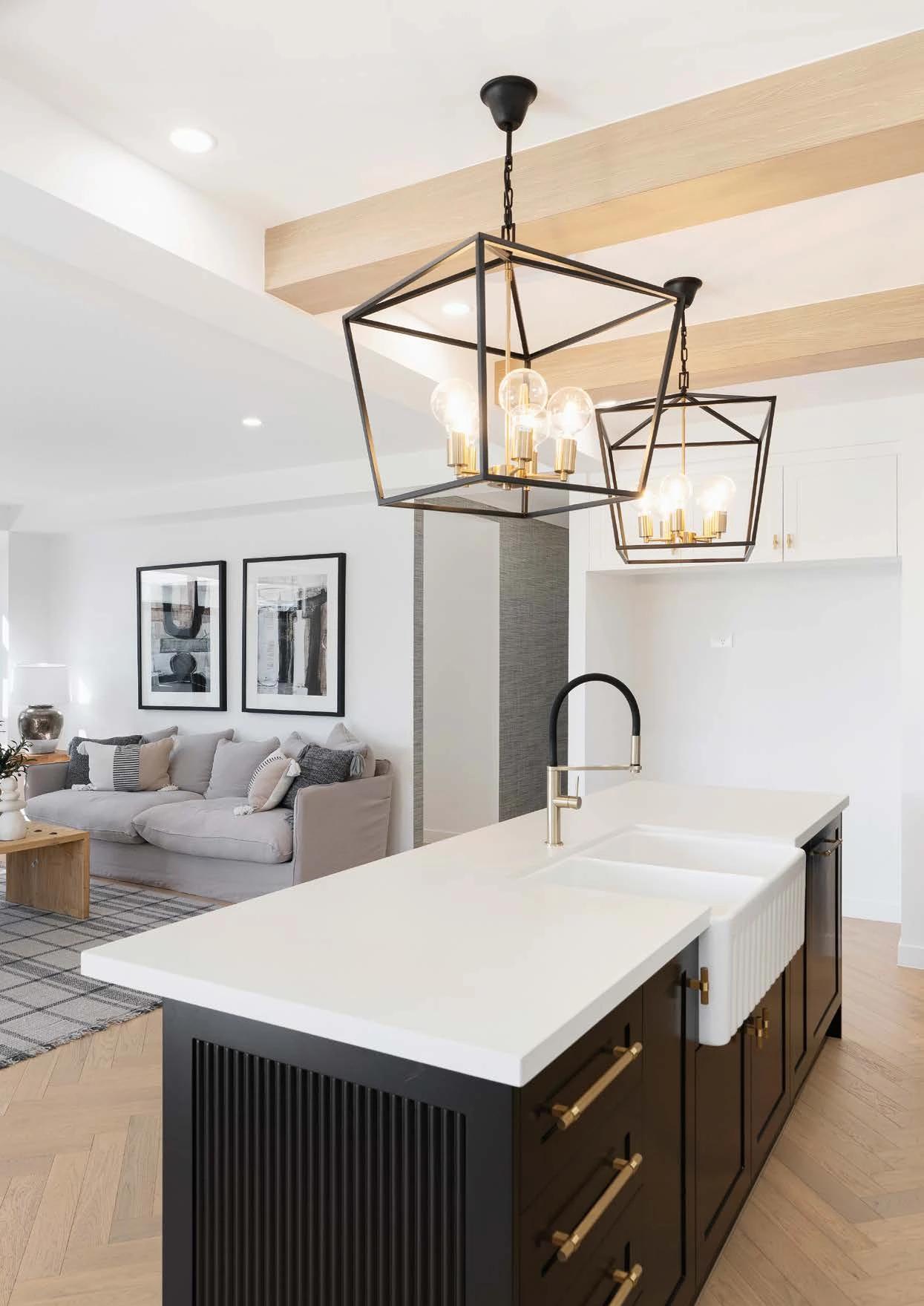 Acacia Doolandella Haven Designer Kitchen with Fluted Island & Chandeliers