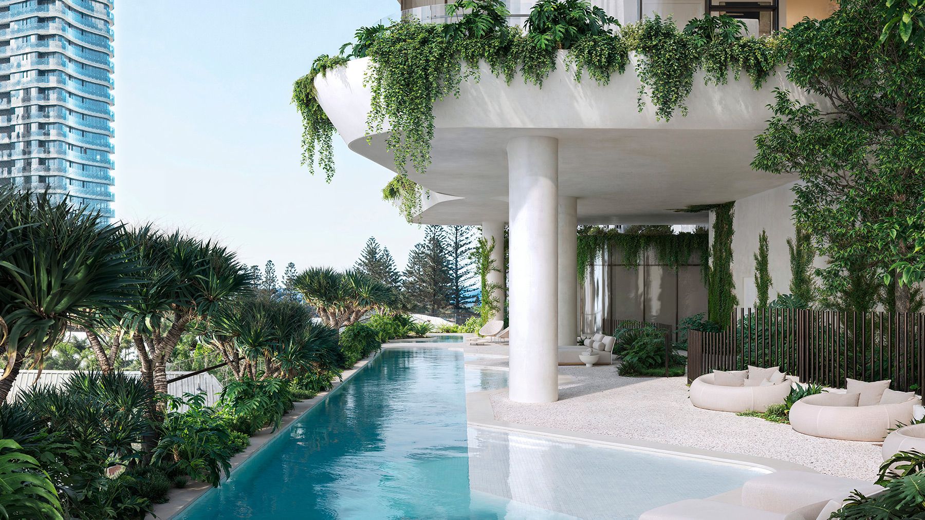 Outdoor 25-metre heated magnesium lap pool and subtropical cabana sundeck
