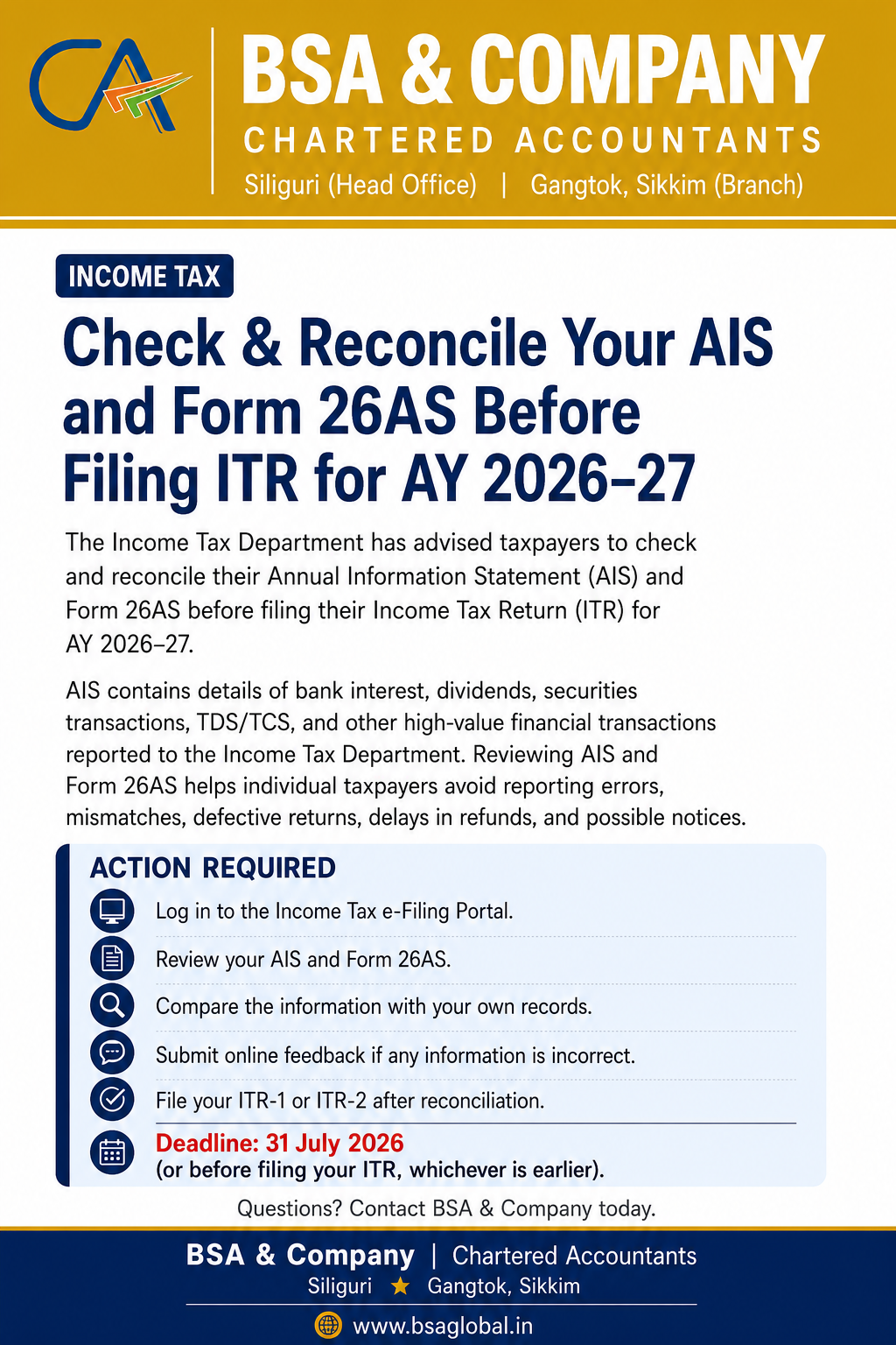 Check AIS and Form 26AS Before Filing ITR for AY 2026–27