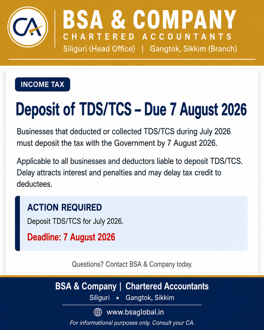 India Tax Compliance Calendar: Key August 2026 Due Dates for Businesses