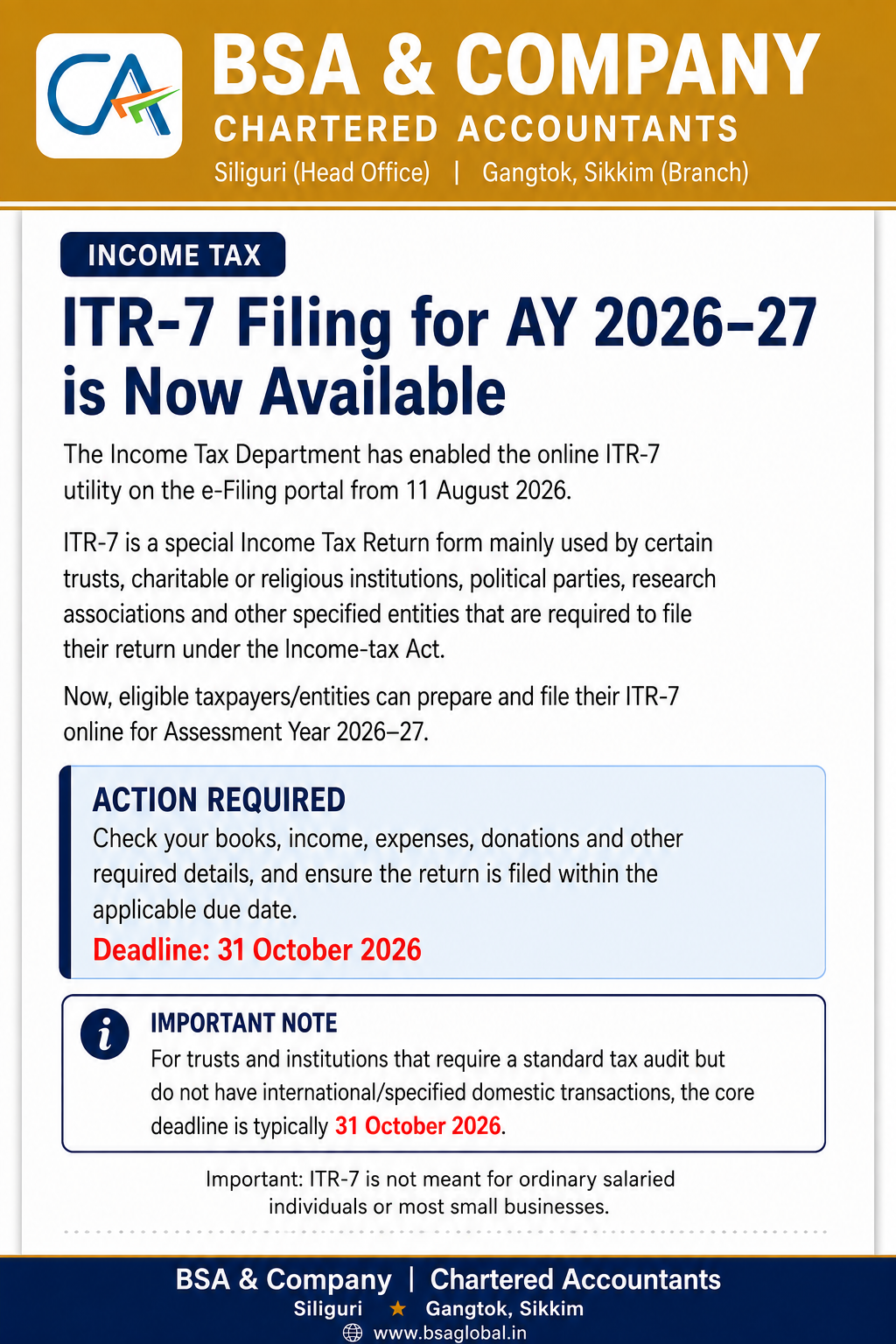 ITR-7 Filing for AY 2026–27 Now Available Online