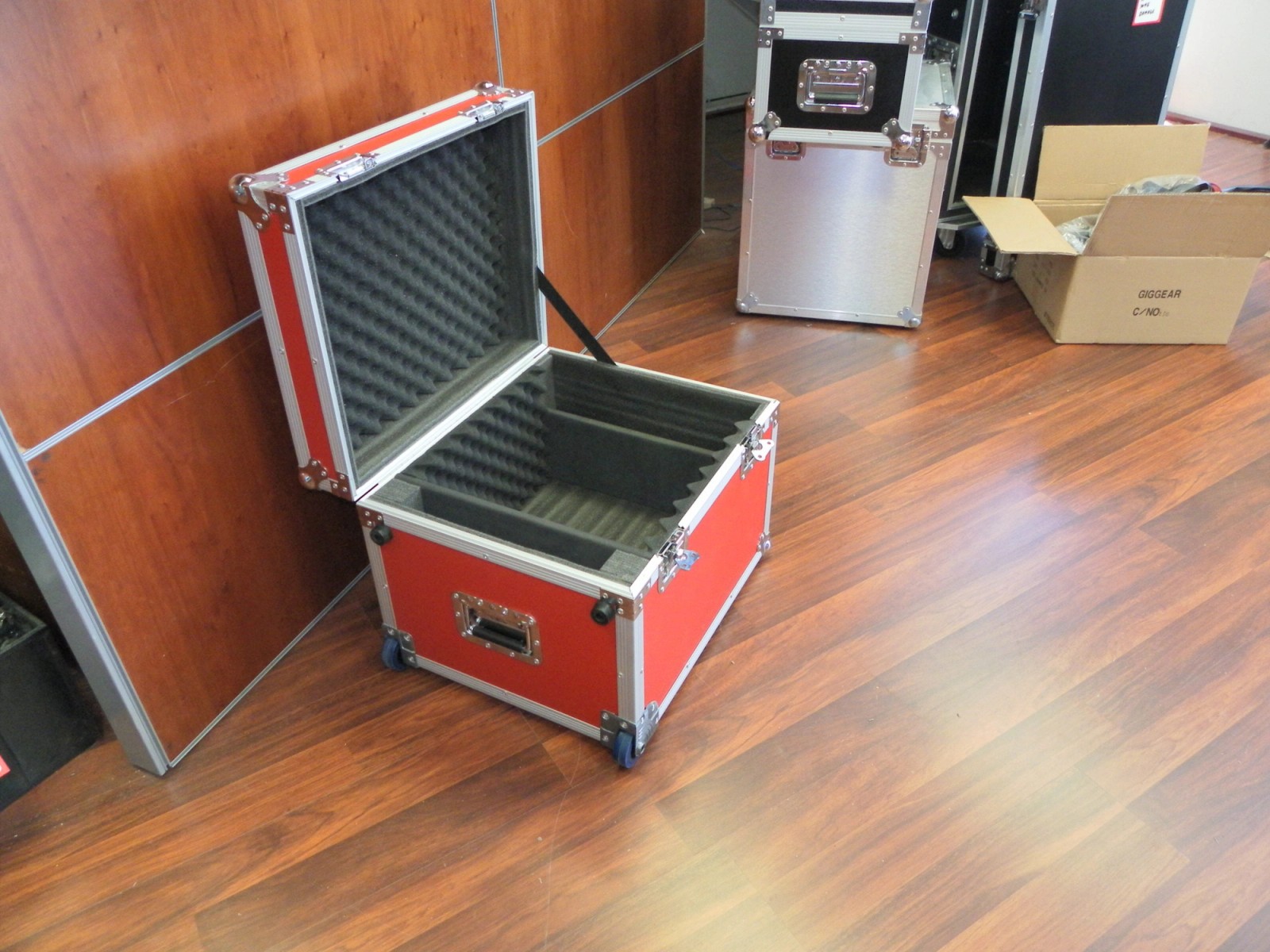 Custom Roller Packer Case With Red Laminate and Accessories Compartment