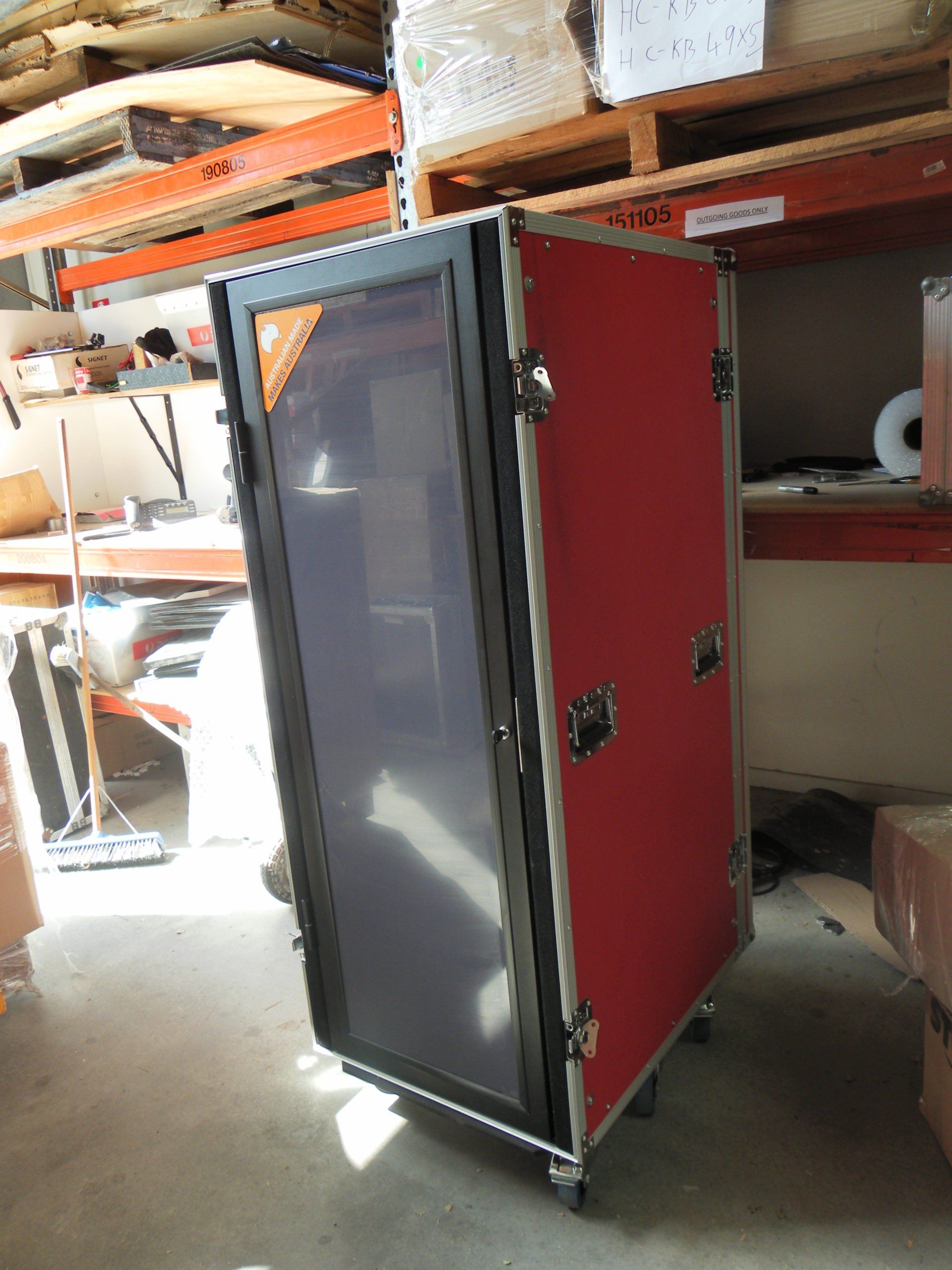 32u Custom Server Rack Case Made From Red Laminated Plywood | Protectapack