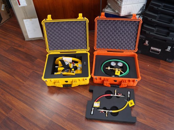 Pelican 1550 Orange and Yellow Custom Foam Insert Testing Equipment