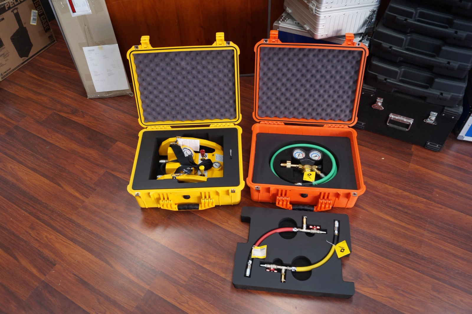 Pelican 1550 Orange and Yellow Custom Foam Insert Testing Equipment