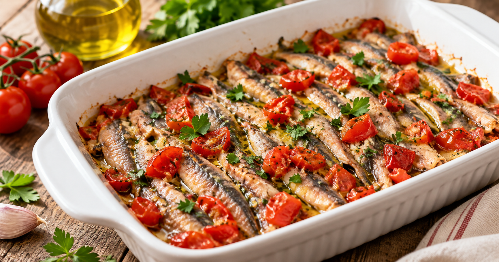 Alici al forno con pomodorini: una ricetta mediterranea