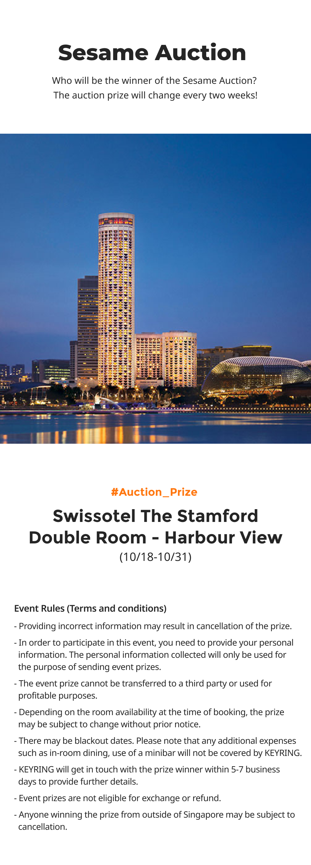 Singapore Sesame Auction Prize - Swissotel The Stamford