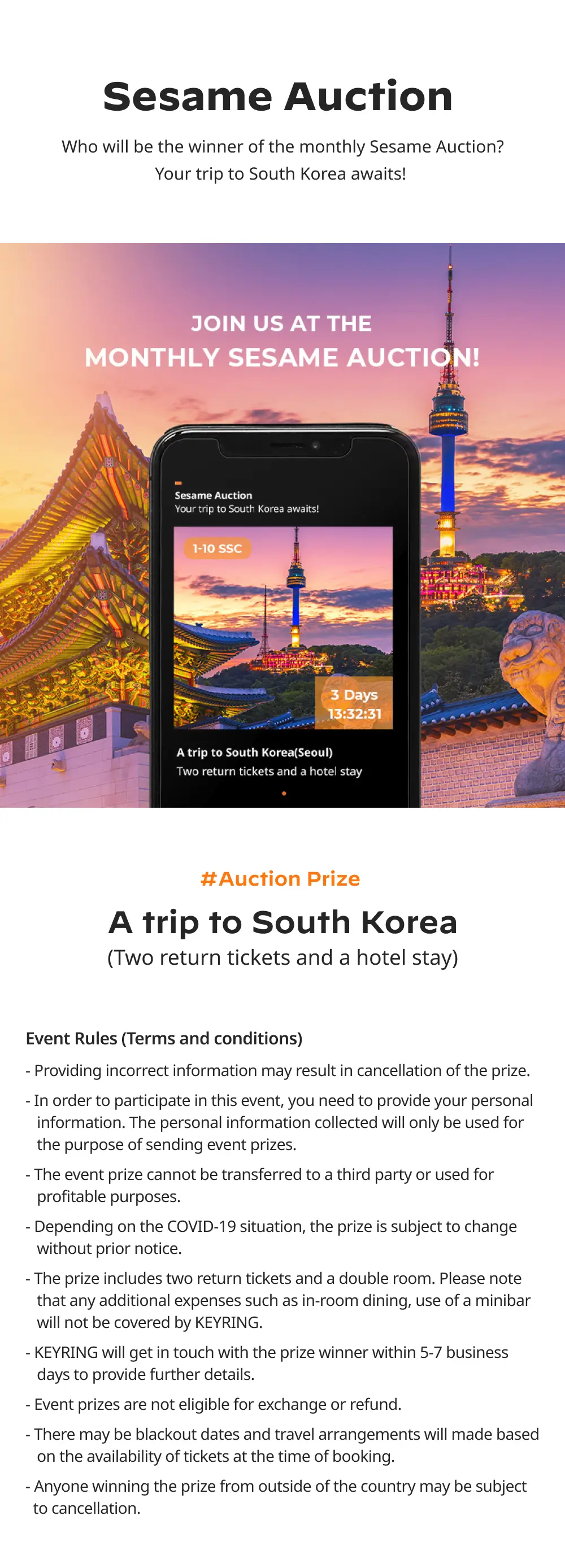 Singapore Sesame Auction Prize - Trip to South Korea