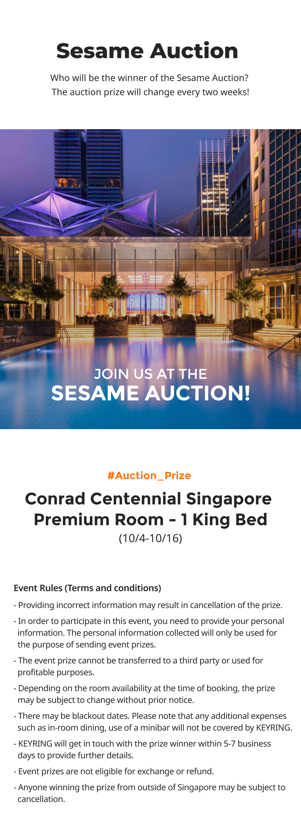 Singapore Sesame Auction Prize - Conrad Centennial