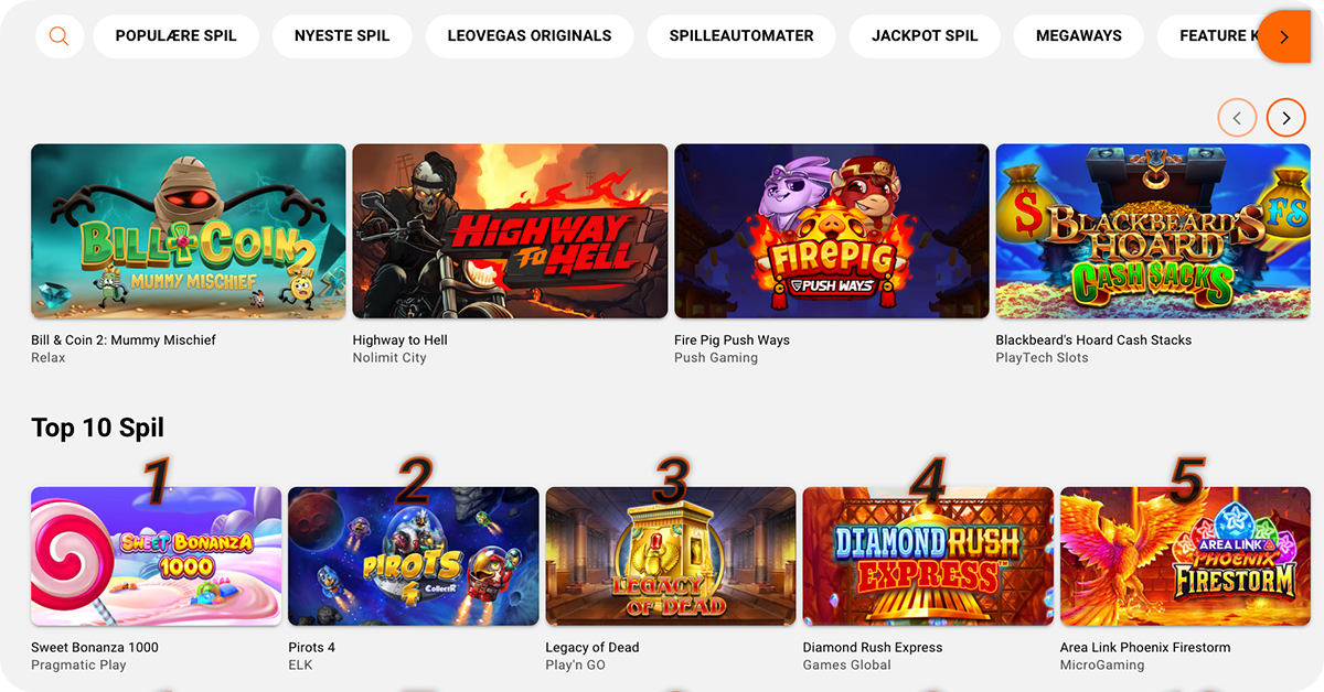 LeoVegas spiludbydere og casino spil