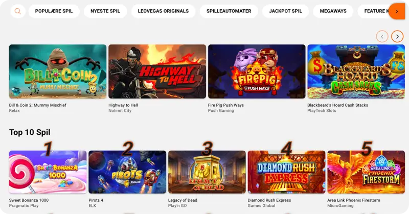 LeoVegas spiludbydere og casino spil