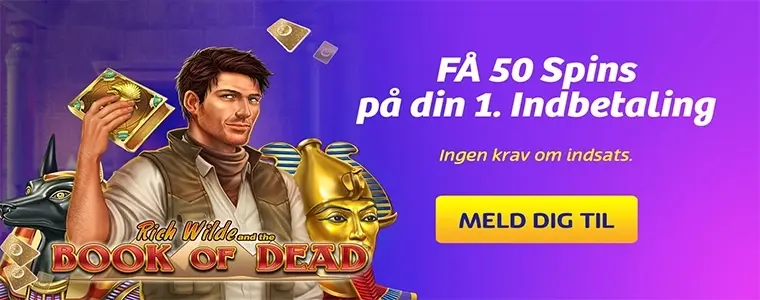 50 free spins på Book of Dead ved indbetaling