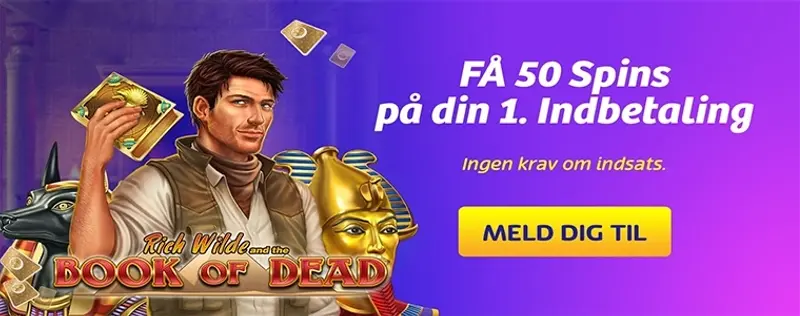 50 free spins på Book of Dead ved indbetaling