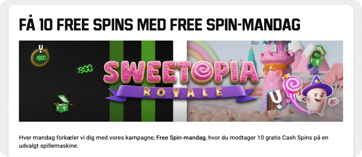 Unibet - 10 free spins hver hver mandag