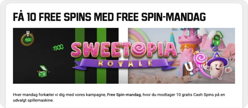 Unibet - 10 free spins hver hver mandag