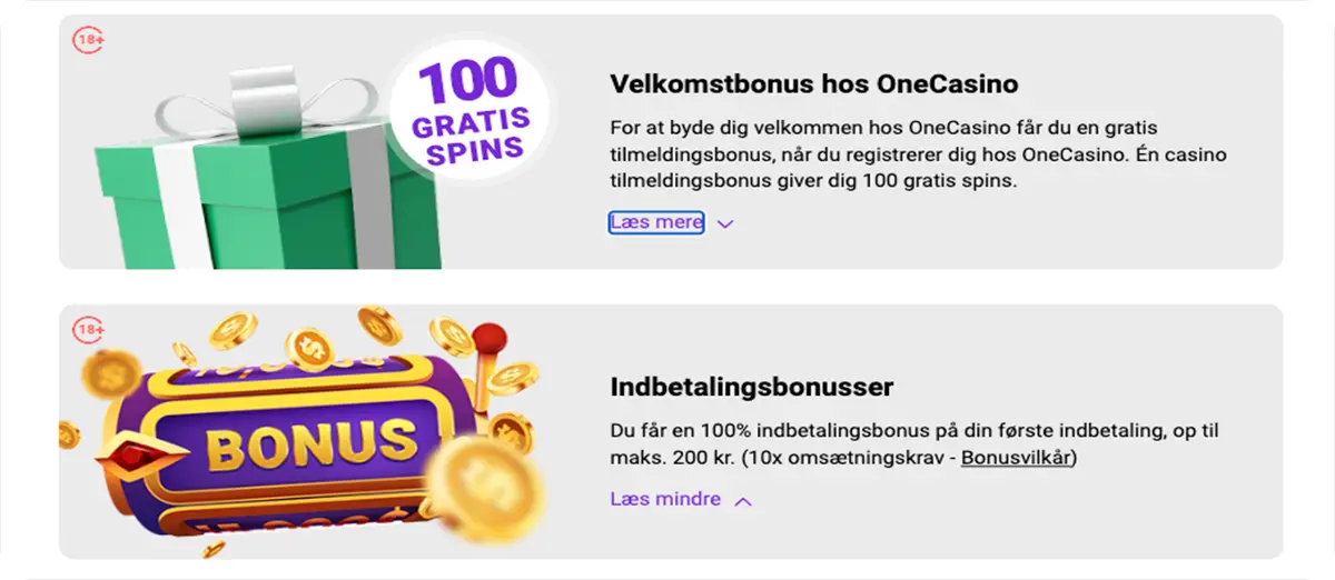 OneCasino — Udvalgte tirsdags kampagner med mulighed for free spins