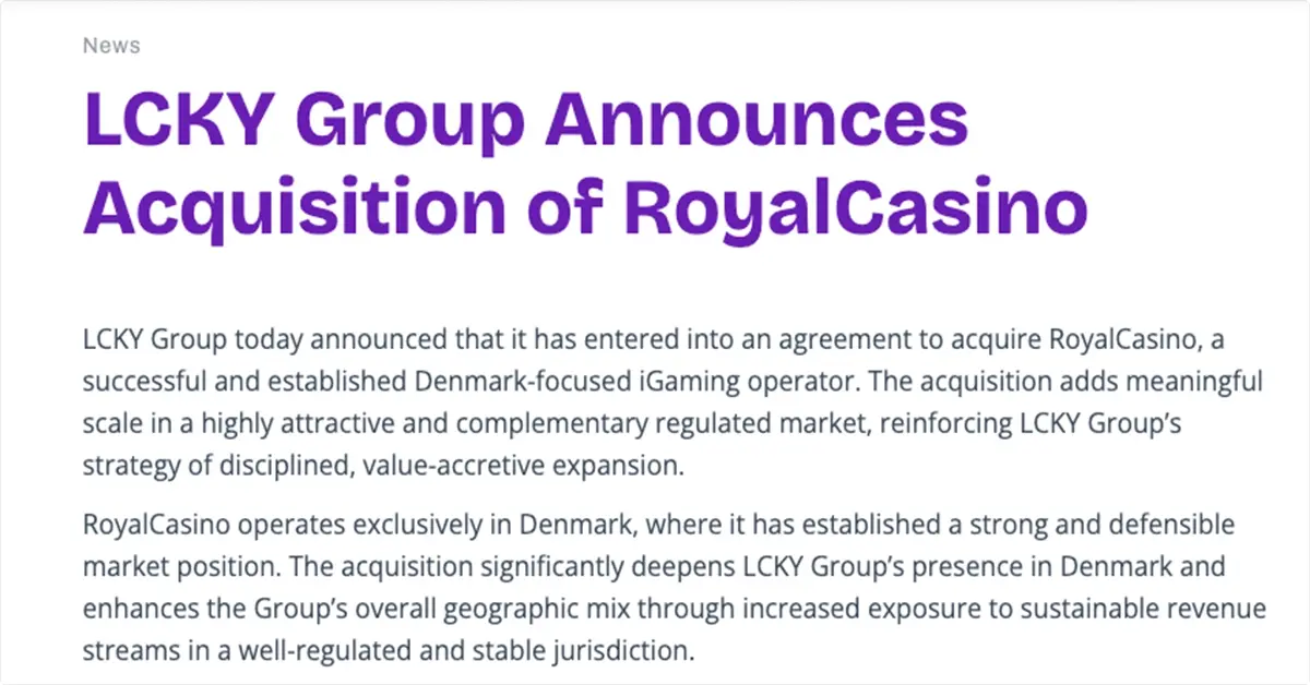 RoyalCasino bliver en del af LCKY Group