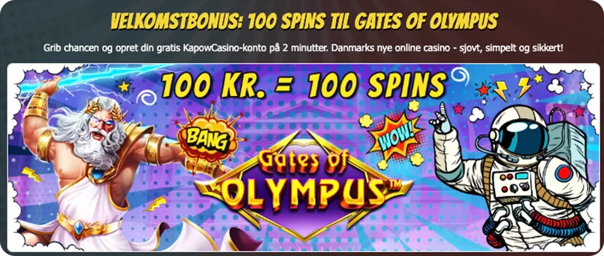 KapowCasino - 100 spins ved oprettelse til Gates of Olympus