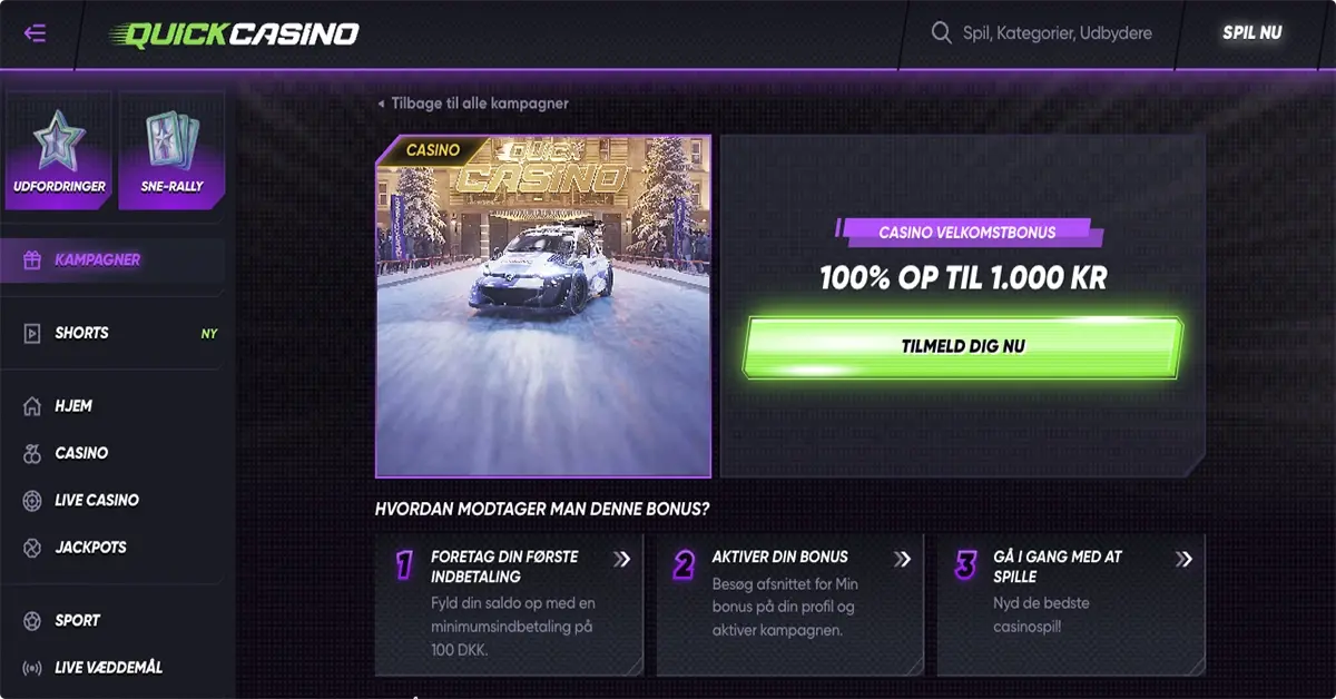 QuickCasino Bonus - Få 10% op til 1.000 kr. til casinospil