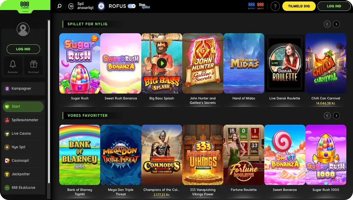 888Casino - 50 kr. minimum indbetaling med MobilePay