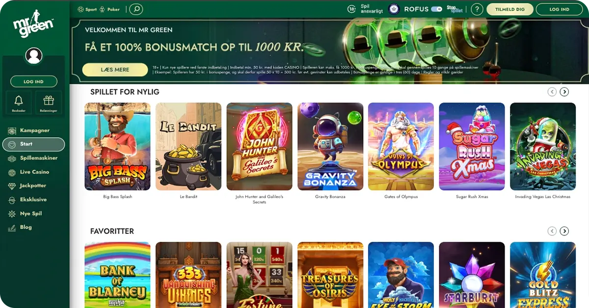 MrGreen — Få 100% op til 1.000 kr. + 50 free spins