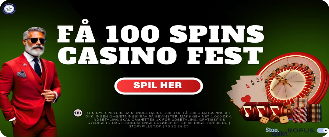 Free spins bonus på 100 spins for 100 kr.