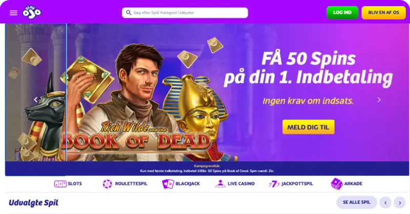 PlayOjo — Få 50 free spins til Book of Dead