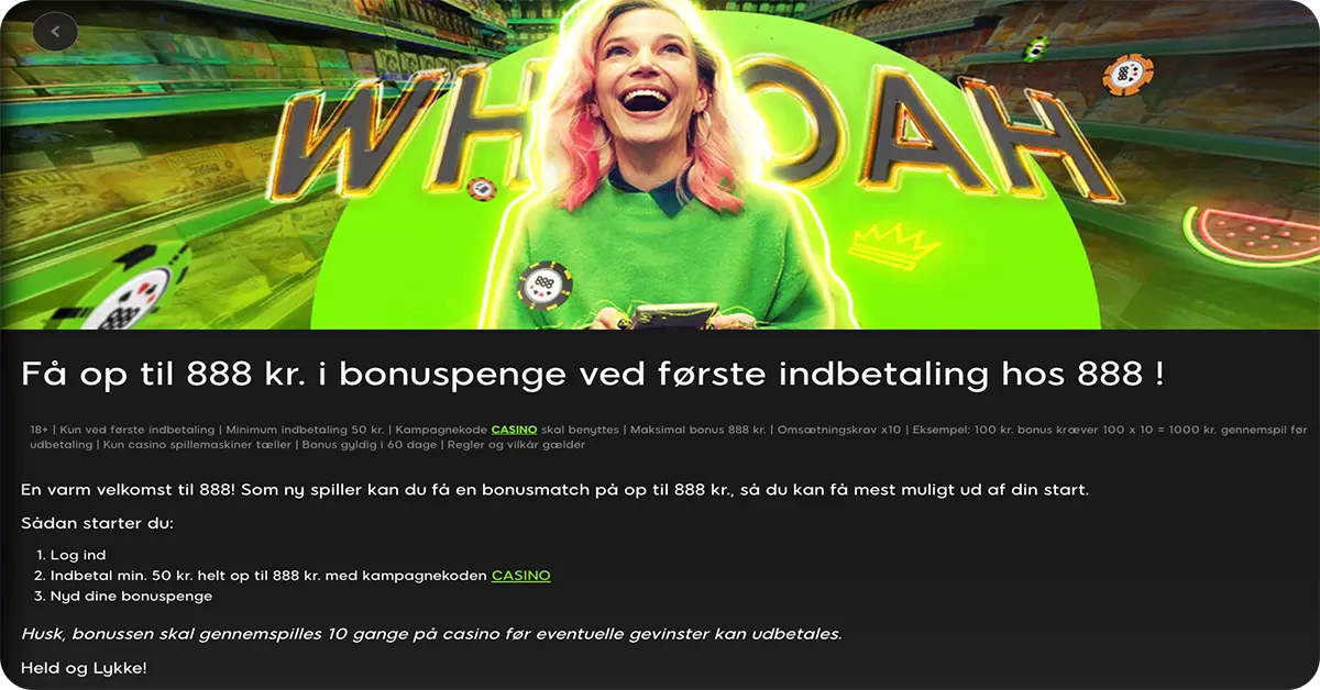 Sådan får du op til 888 kr. i bonuspenge hos 888 Casino