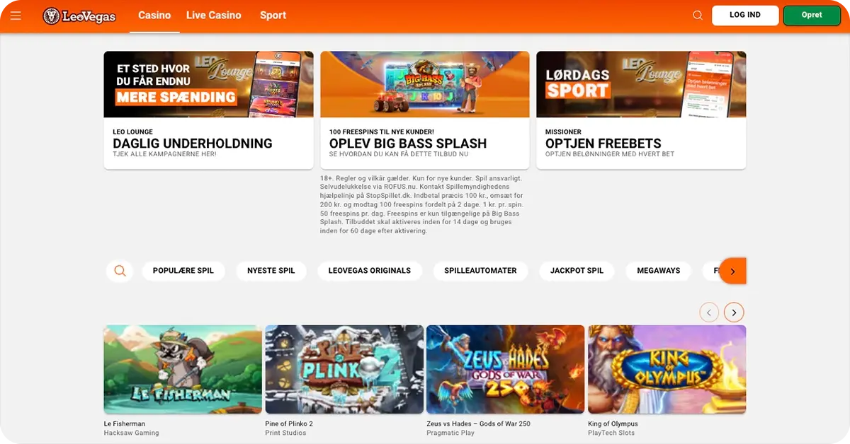LeoVegas - Få 100 free spins til Big Bass Splash