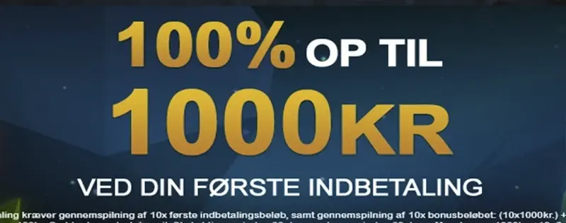 Få 100 % bonus på første indbetaling op til 1.000 kr. videoslots
