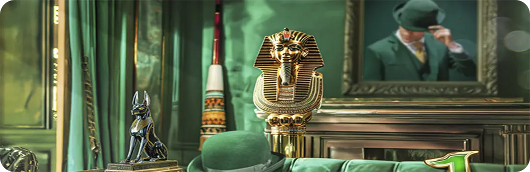 Kampagnebanner fra MrGreen Casino med egyptisk tema for 50 free spins uden indbetaling til Legacy of Dead spillemaskinen.