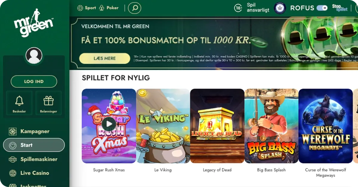 MrGreen - Få 50 gratis spins + 1.000 kr. i kontanter