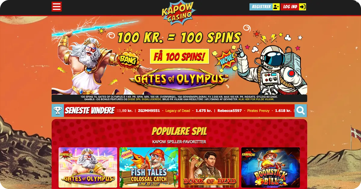 KapowCasino — Få 100 free spins til Gates of Olympus