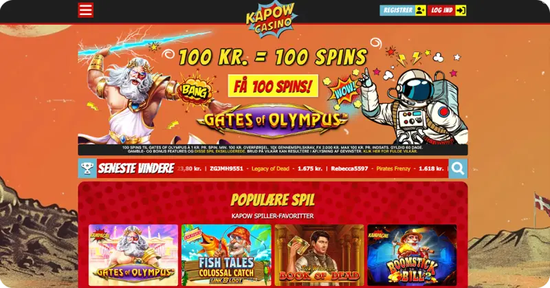 KapowCasino — Få 100 free spins til Gates of Olympus