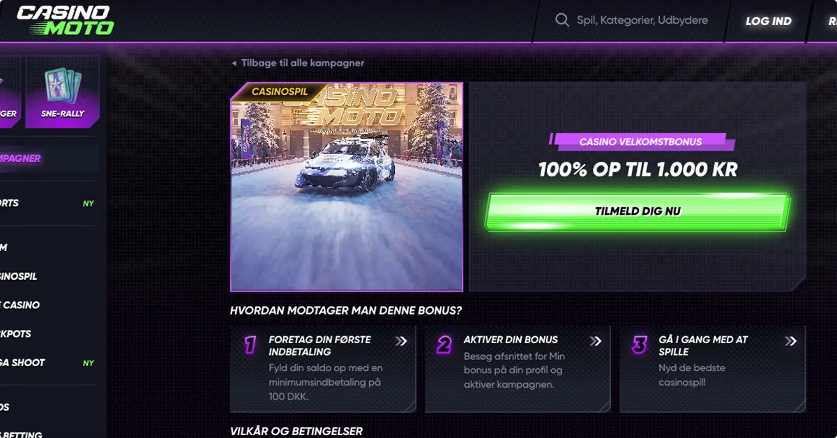 CasinoMoto (QuickCasino) Velkomstbonus – Få 100% op til 1.000 kr. til casinospil