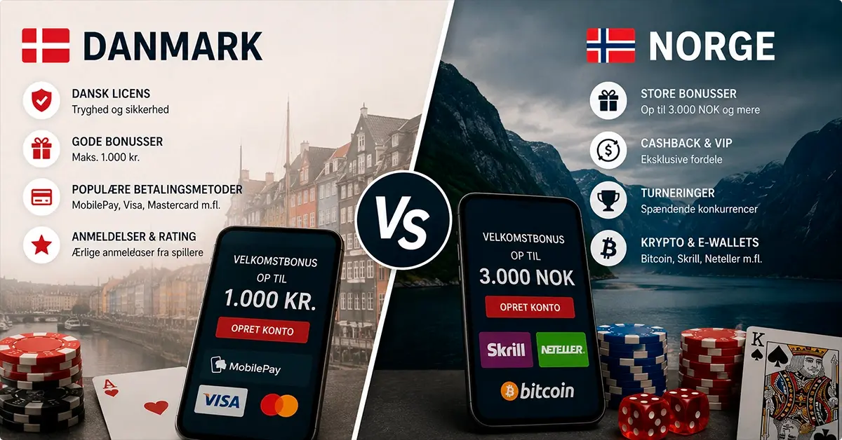 Danske vs. norske casino sammenligningstjenester