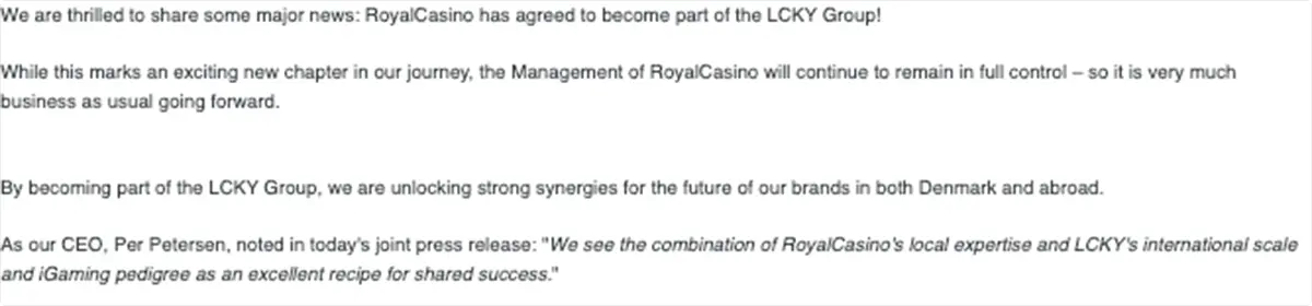 Officiel mail fra ROyalCasino
