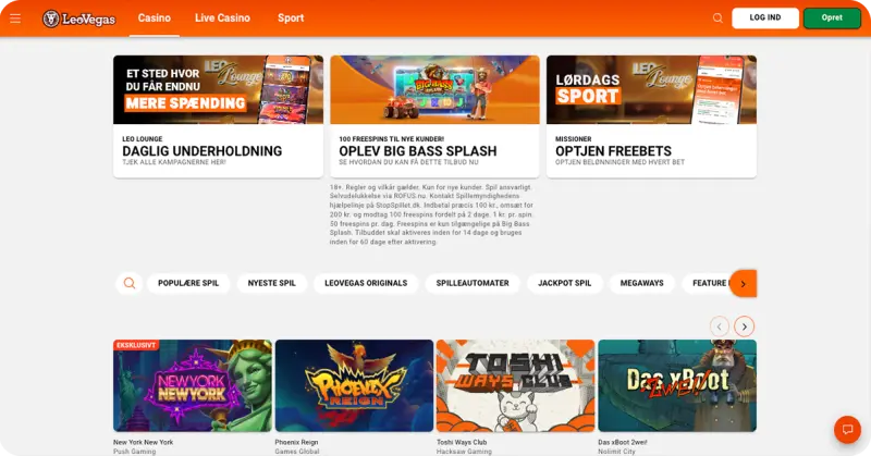 2. LeoVegas — Få 100 free spins til Big Bass Bonanza