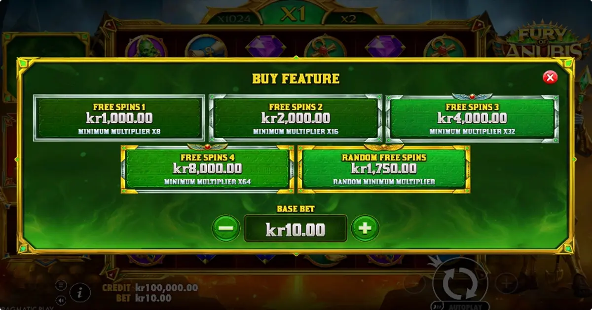 Fury of Anubis spilfunktioner