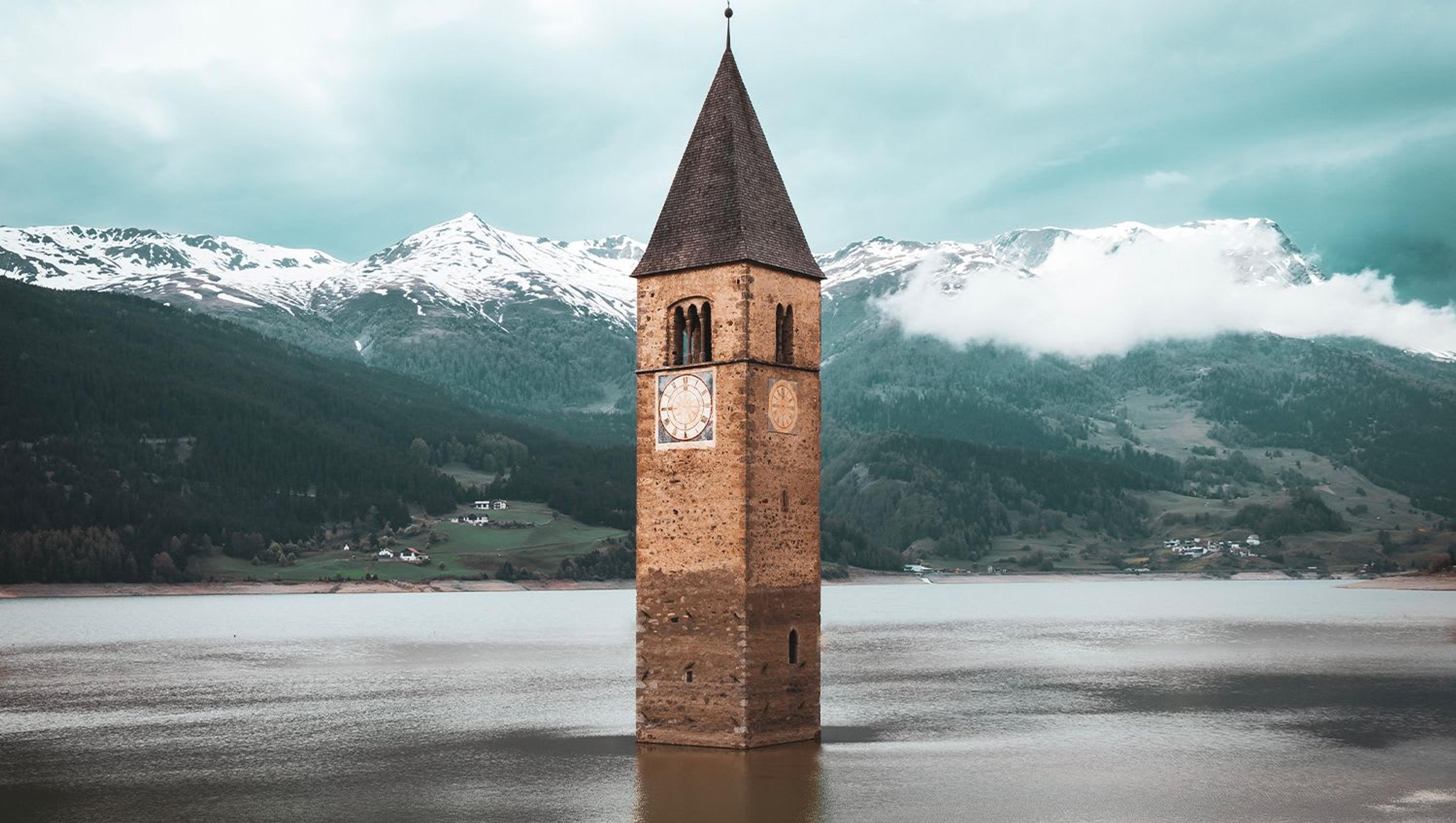 Sunken Church in Reschensee Lake