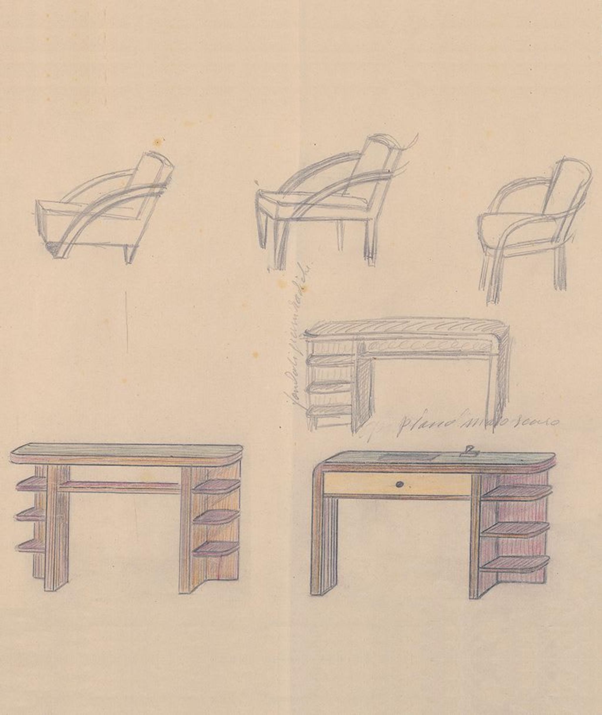 Esquisse de meubles mixtes par Antonio Berdondini