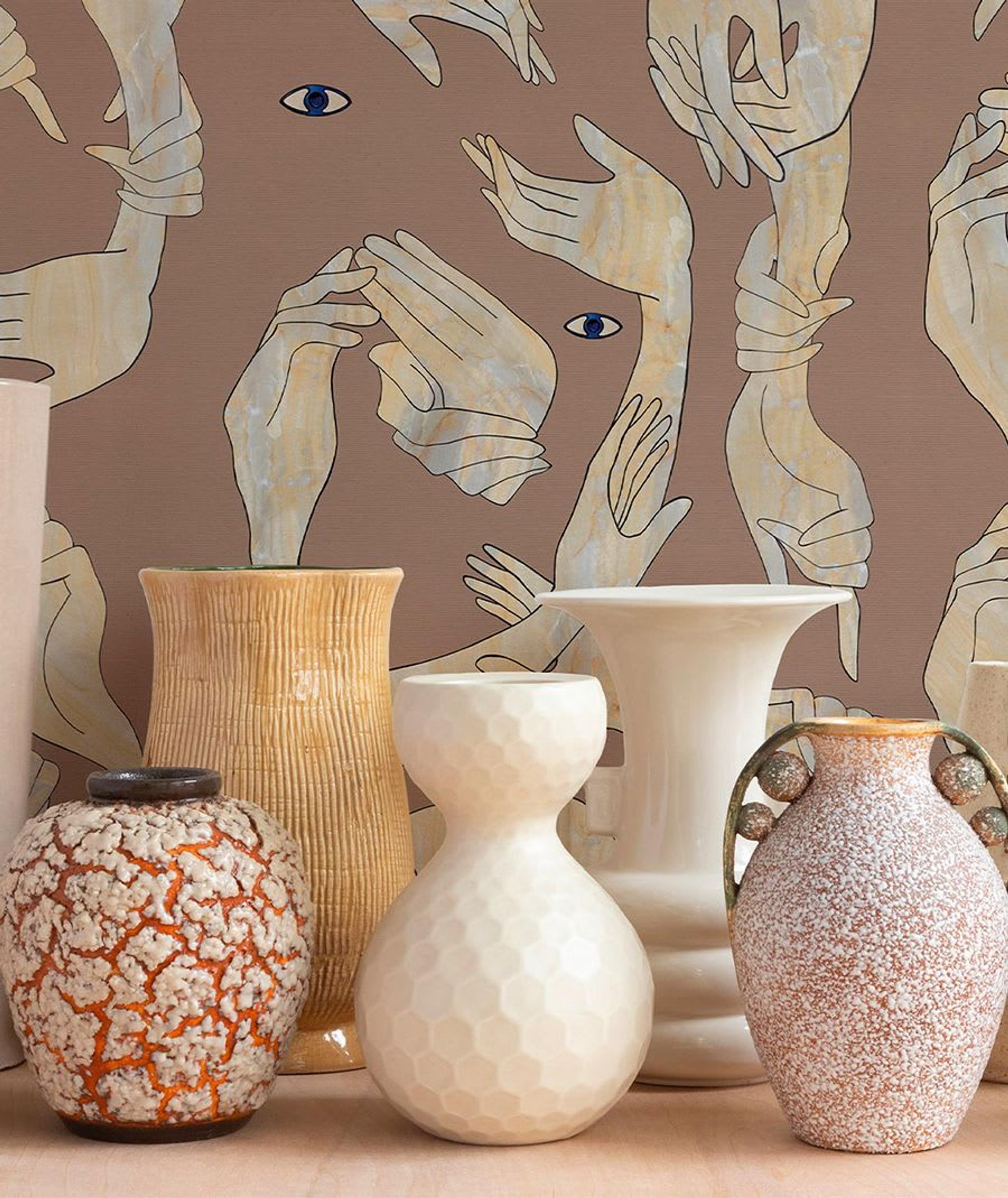 Dusty pink and cotton white surrealist wallpaper by MaVoix