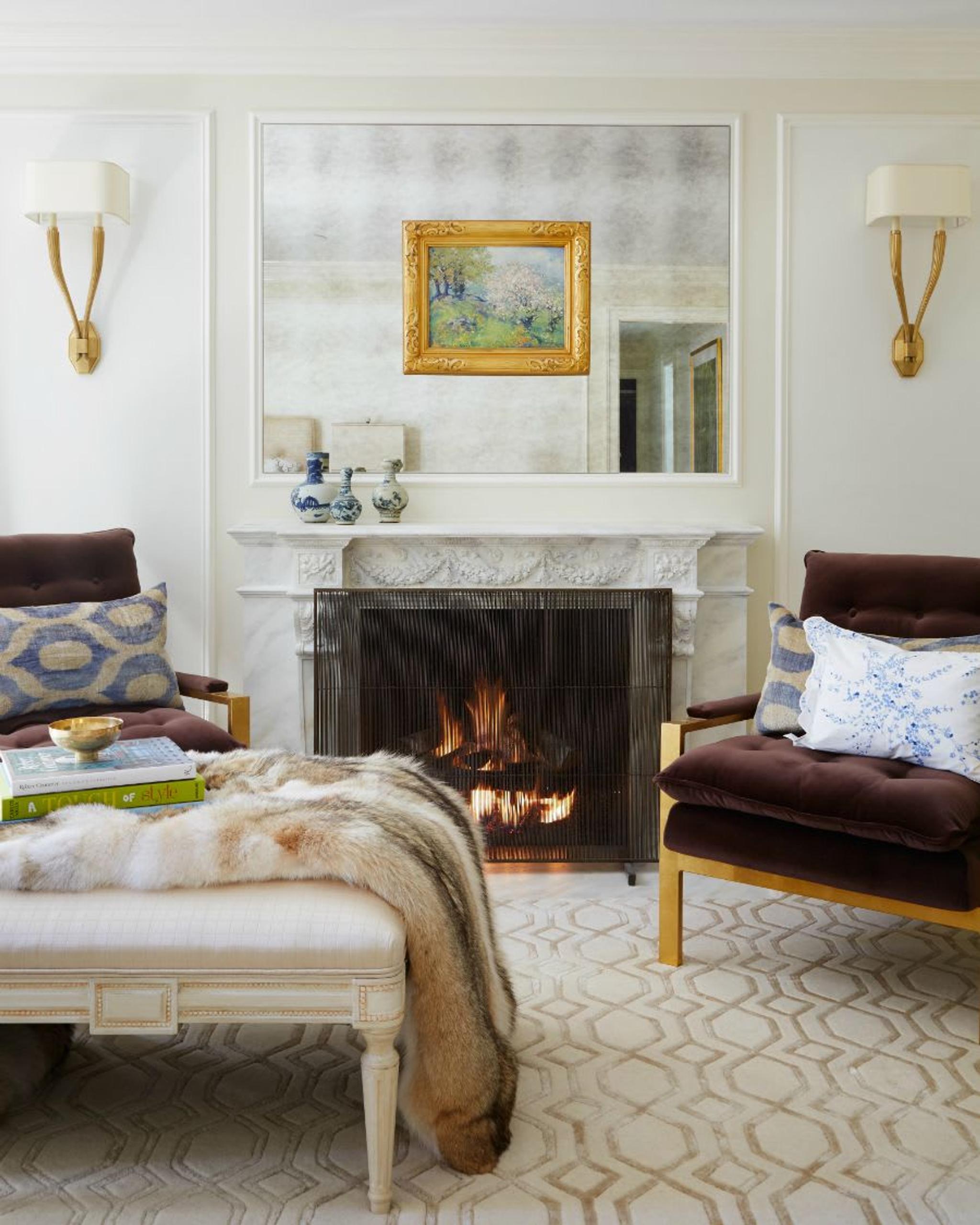A cosy corner of Interior Designer, Shelly Johnstone Paschke's home a place where to relax on a side of a fireplace.